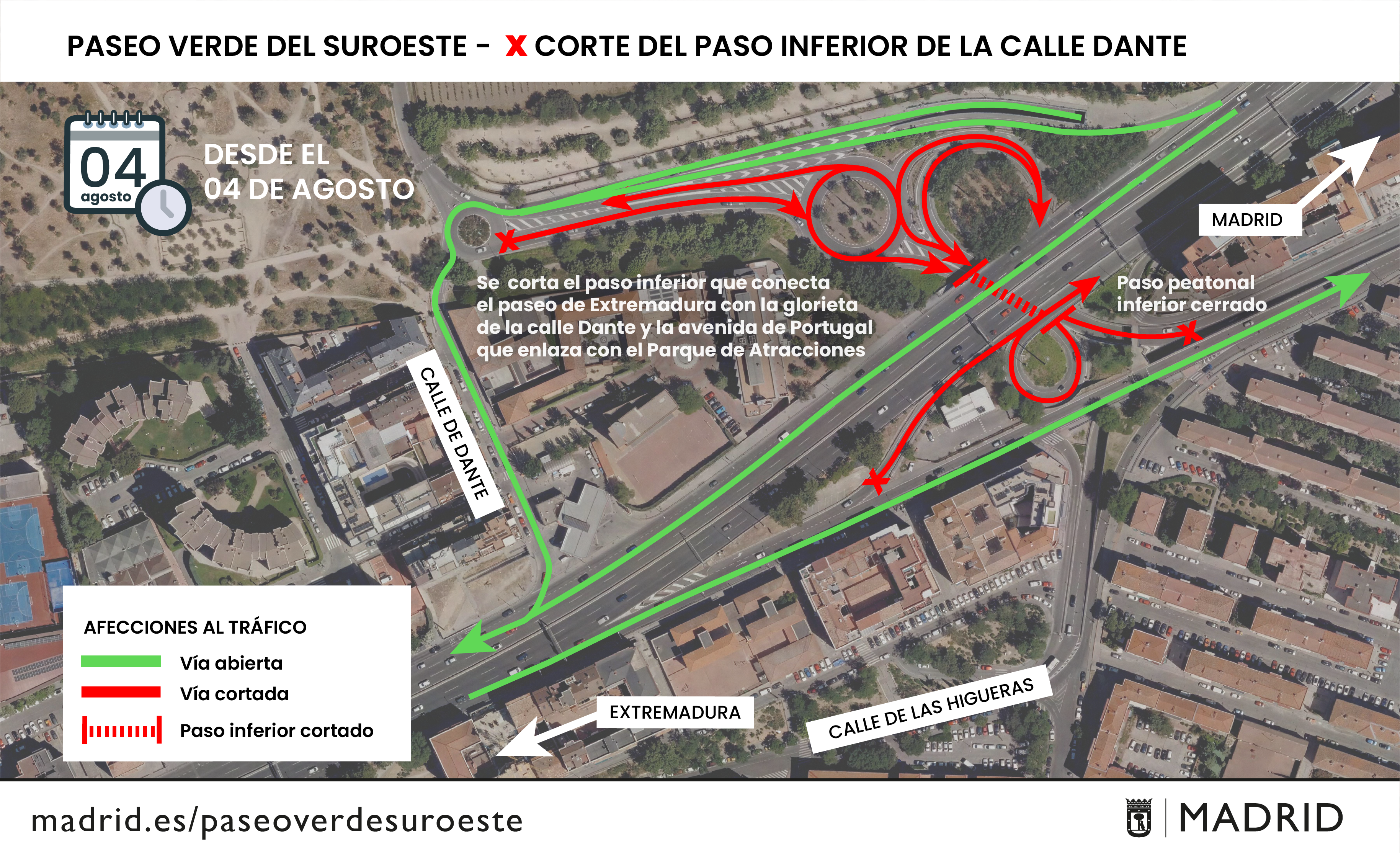 Paseo Verde del Suroeste - Corte del paso inferior de la Calle Dante